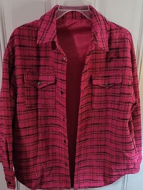 Women's Pink Plaid Tweed Snap-Front Jacket